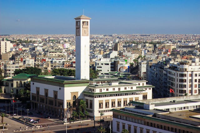 Aerial View of Casablanca Cityscape Featuring Clock Tower