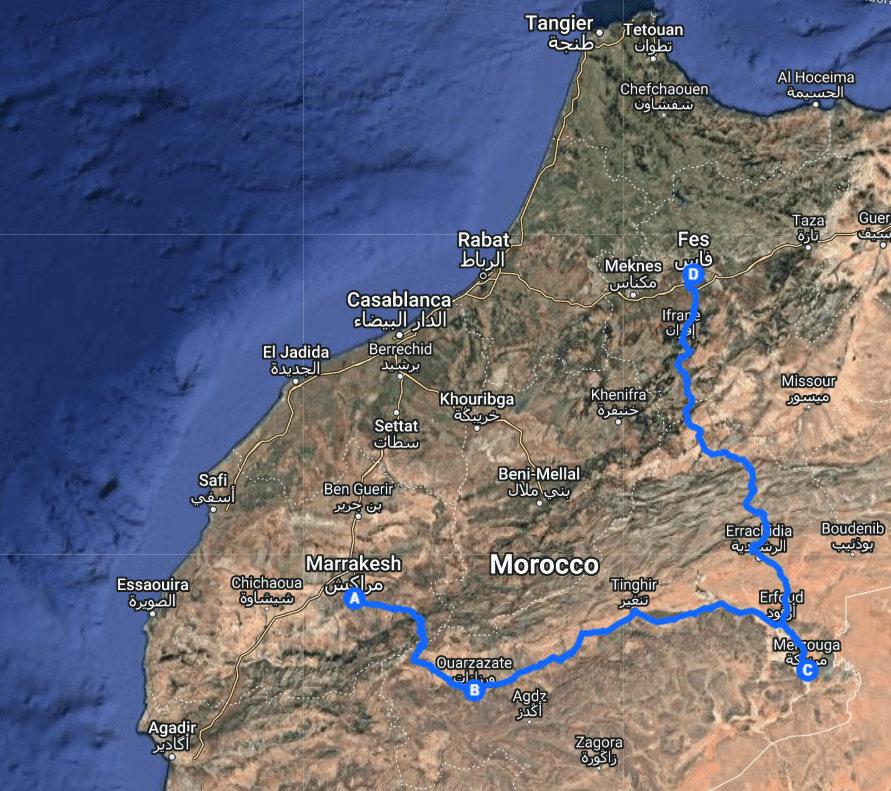 Option 2: Merzouga/ Rissani / Ziz Oasis / Medilt / Fez