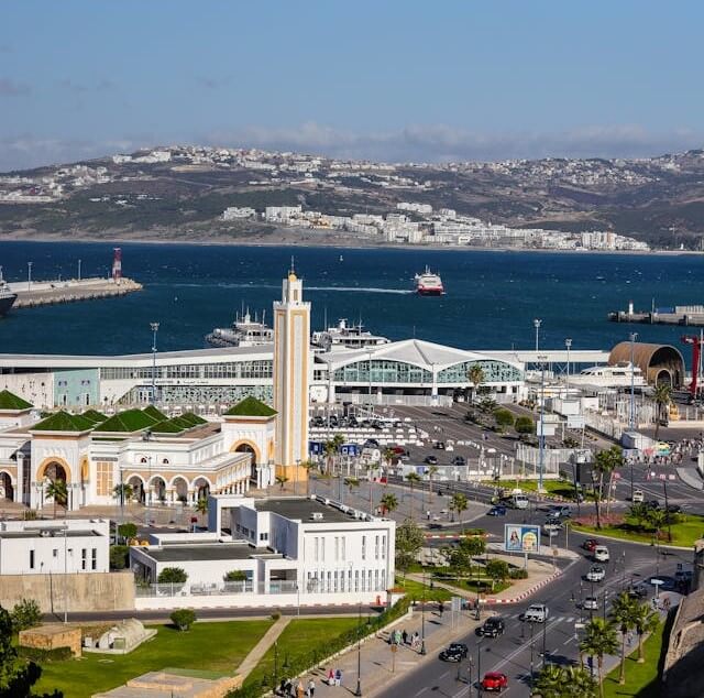 Mosque and sea port in tangier Morocco